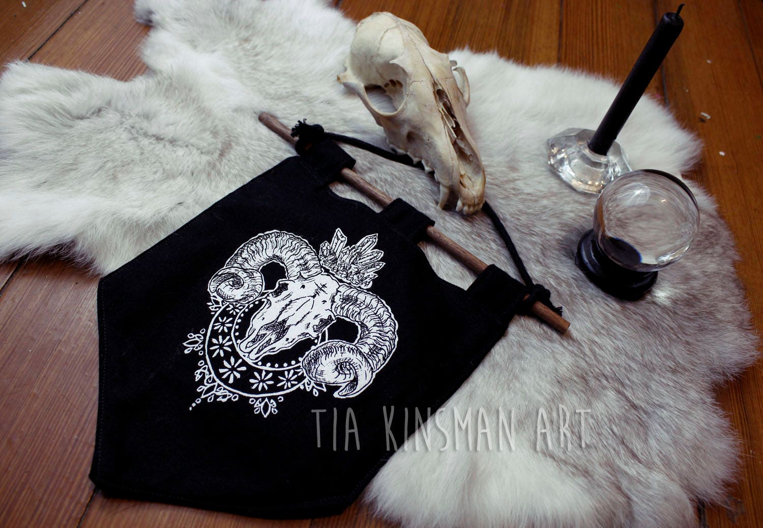 Ram Skull Handmade Screen Printed Bitty Banner