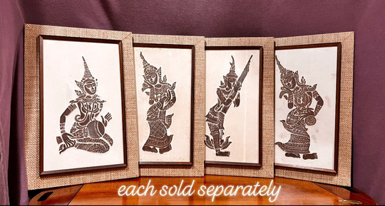 Authentic Charcoal Rubbing Thai Temple Rice Paper Framed Art, Museum Quality Artifacts, Ramakien Buddhist Collection Vintage Wall Decor
