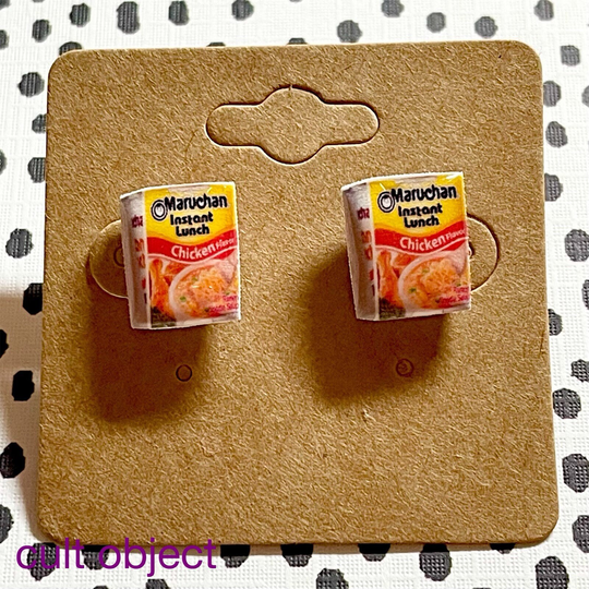 Ramen Noodles Cup Of Soup Stud Earrings - Miniature Food Jewelry Accessories