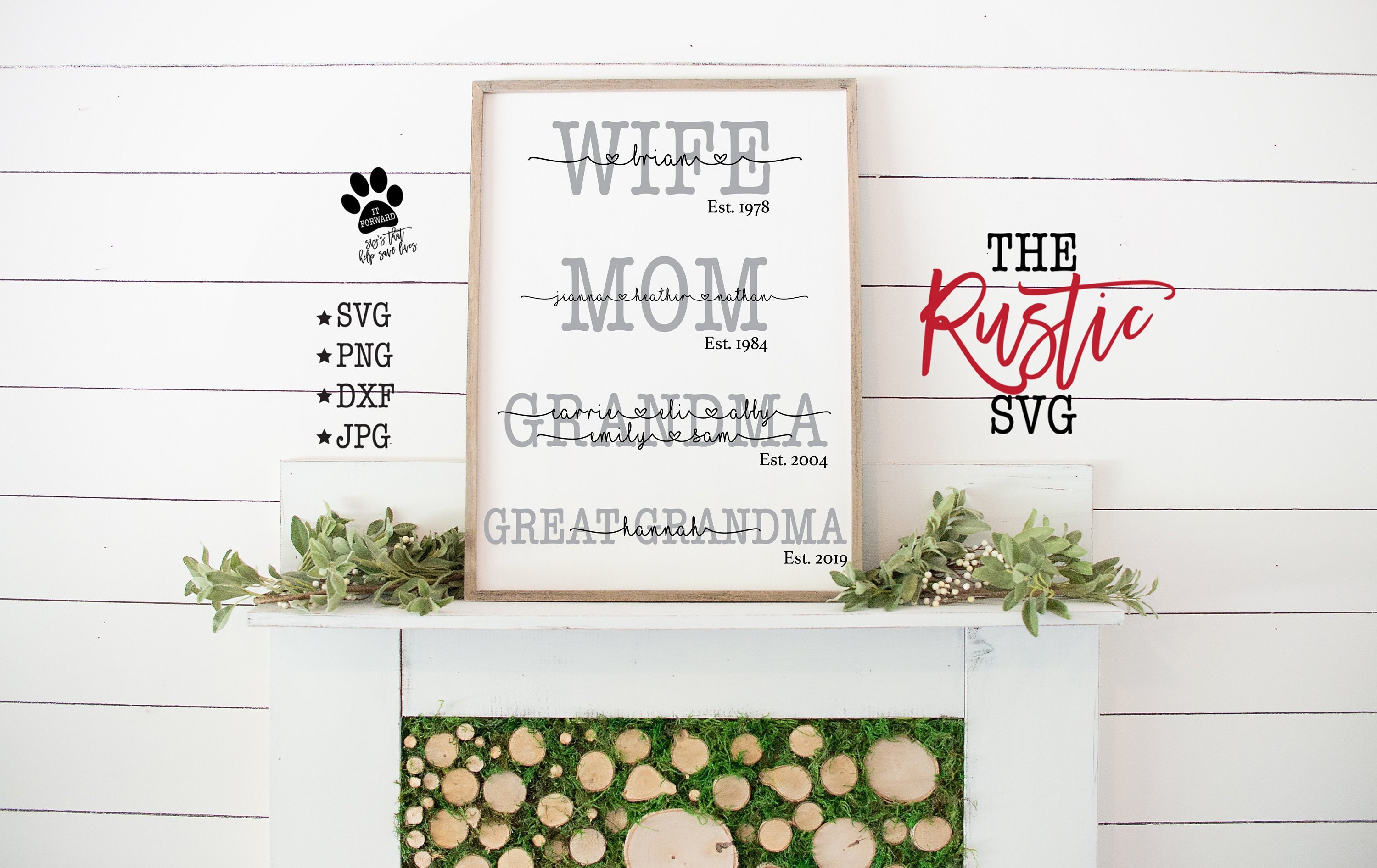 Wife Mom Grandma, Names Sign, Great Grandma Svg, Mother's Day Gift, Svg Files, Svg, Png, Cricut, Silhouette, 014