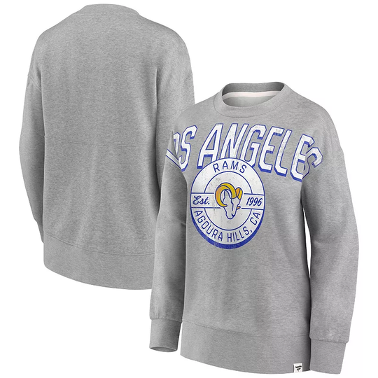 Women's Fanatics Branded Heathered Gray Los Angeles Rams Jump Distribution Tri-Blend Pullover Sweatshirt, Size: Medium, Grey