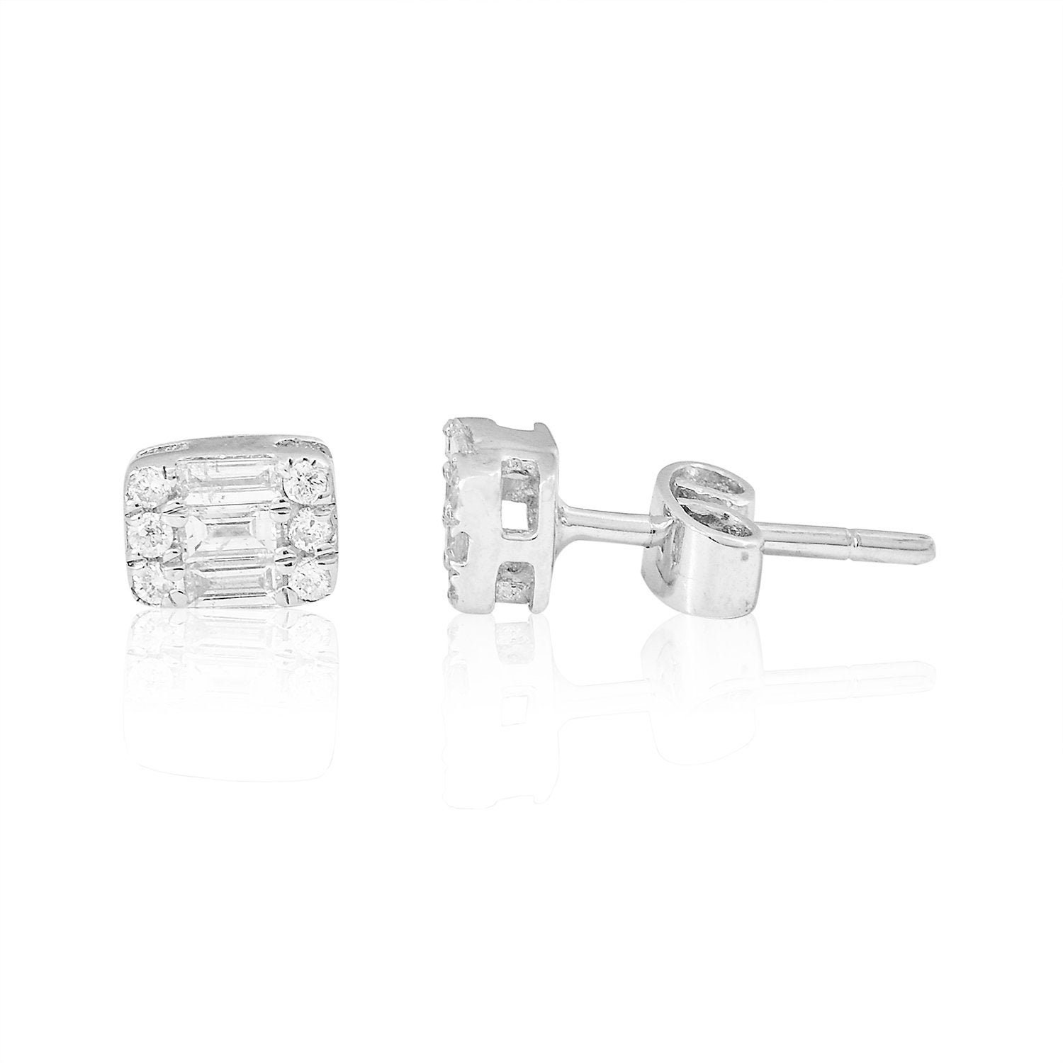 On Sale Natural 0.25 Ct. Hi/Si Baguette Diamond Rectangle Stud Earrings Solid 14K White Gold Handmade Jewelry