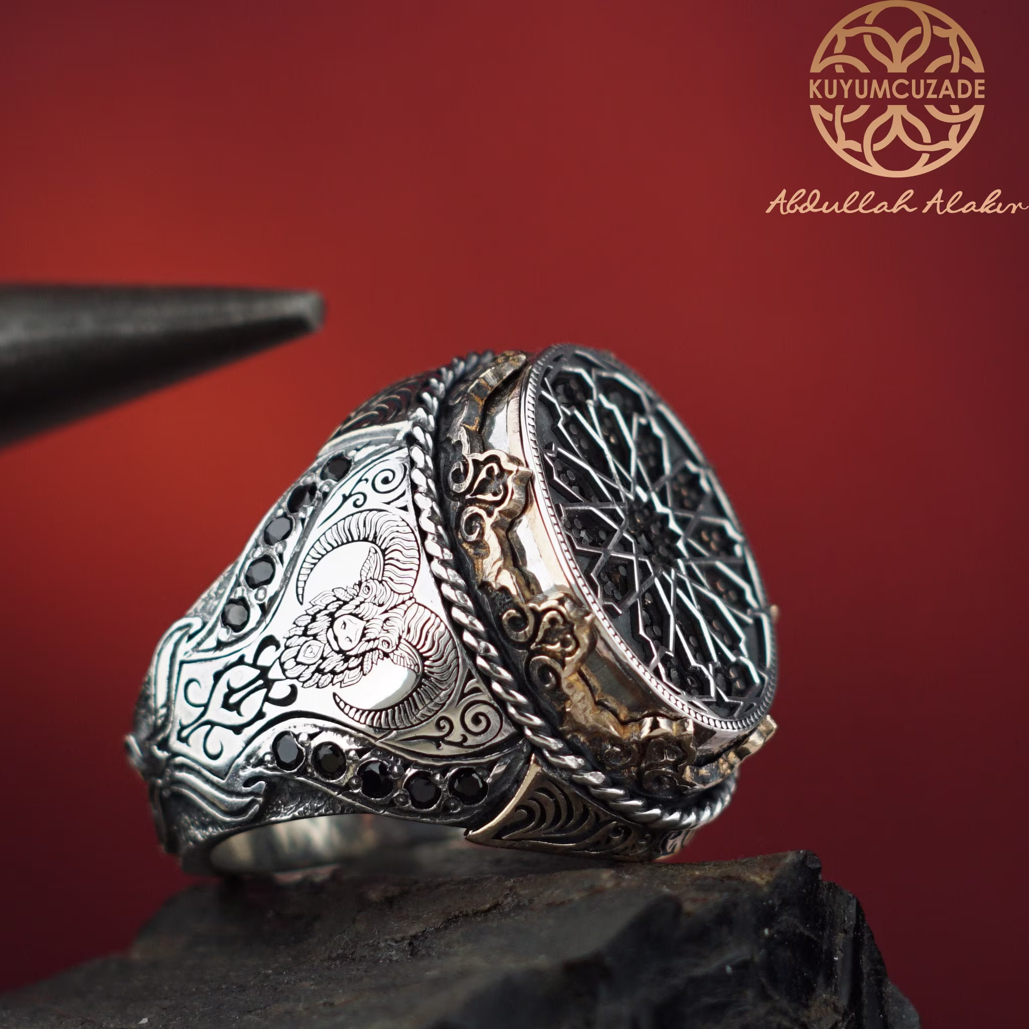 Ram Ring, Signet Animal Jewelry Silver Accessory, Antler Sterling Wild Masculine Ring