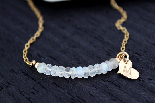 Moonstone Necklace With Initial For Women, Rainbow Moonstone Gold Raw Moonstone, Healing Gemstone June Birthstone