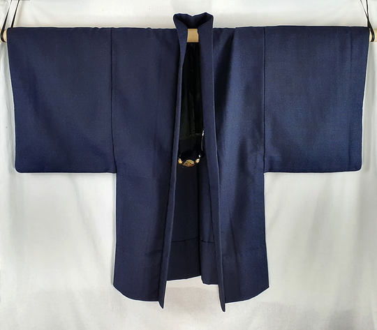 Black & Blue Wool Blend 1970's Vintage Mens Japanese Haori Kimono Jacket