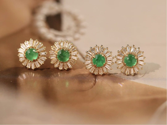 Natural Green Emerald Earrings, Solid 18K Gold With Geniune Diamonds, May Birthstone, Handmade Engagement Gift For Women Her