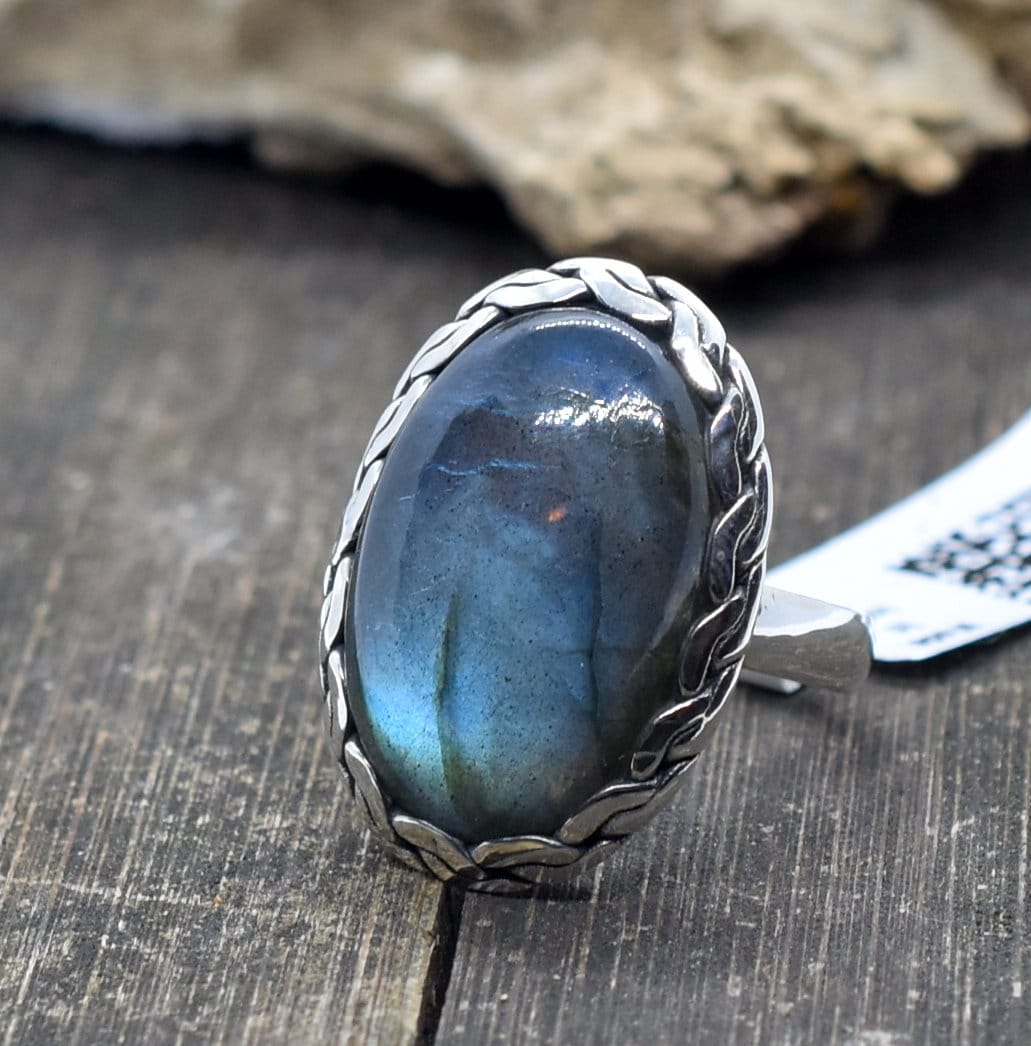 Labradorite Ring 8.5 Us, Silver Ring, Handmade Statement Birthstone Woman Mother's Day Gift 11-20 Bb