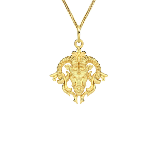 Mini Ram Head Pendant | 24mm - 14K Solid Gold Necklace For Men, Aries Necklace, Pendant