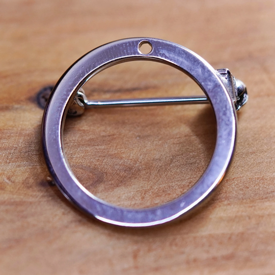 Vintage Modern Handmade Sterling 925 Silver Circle Brooch, Stamped Sterling