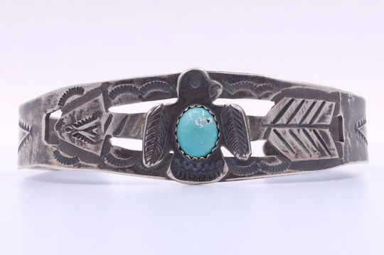 sterling Silver Turquoise Fred Harvey Era Thunderbird Cuff Bracelet