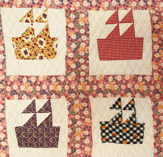 1930's Quilt Sailboats ~ Unused Bright Feed Sacks 68"x80" Sale
