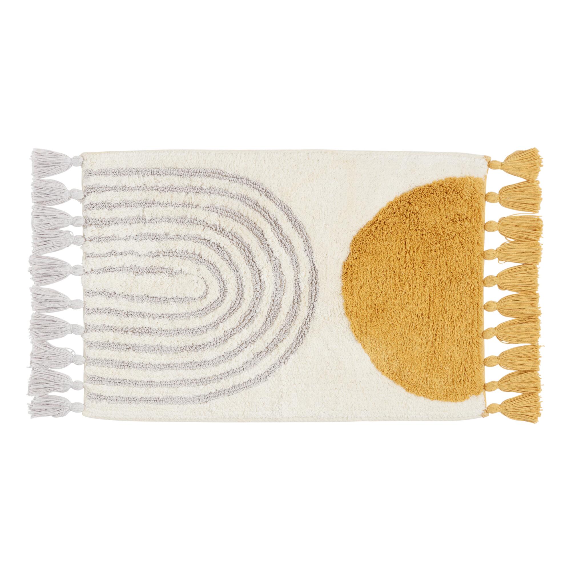 Ivory, Gray and Mustard Arch Tufted Bath Mat: Gray/White/Yellow - Cotton by World Market