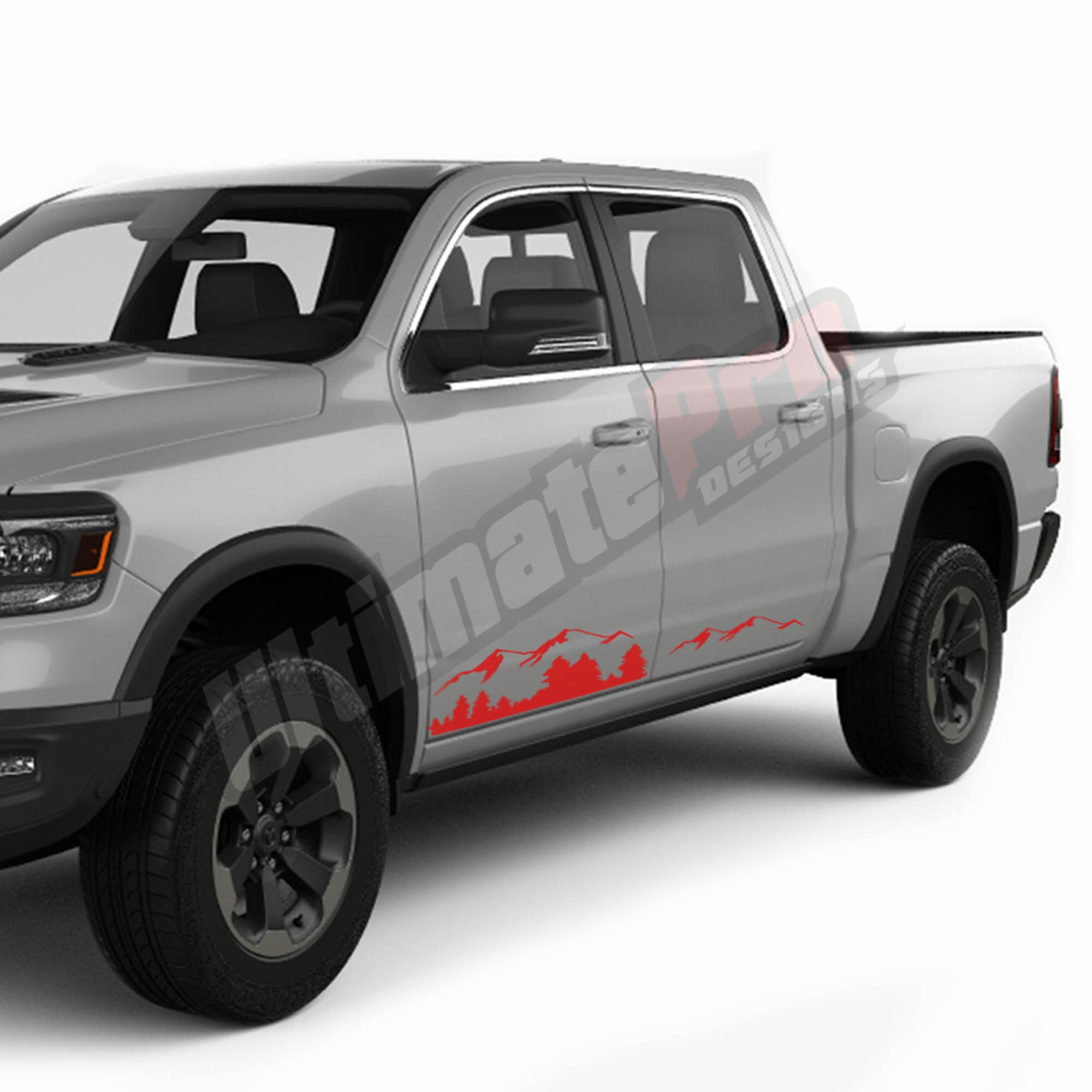 Decal Sticker Mountains 4x4 Compatible With Dodge Ram Crew Cab Laramie Longhorn Srt8 1500 2017 2018 2019 2020 Left Right Truck Door Vinyl