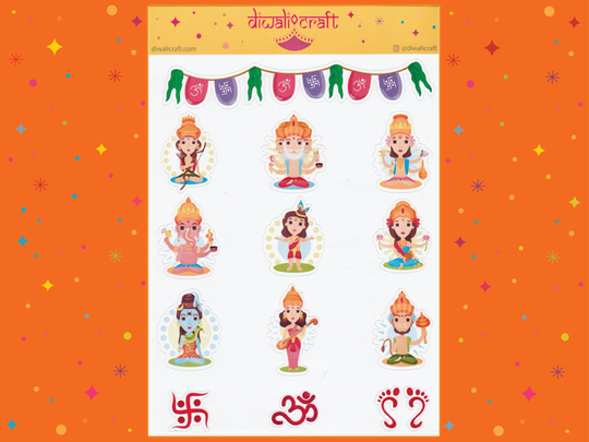 Hindu Gods, Goddesses & Symbols - 13 Stickers On 1 Sticker Sheet