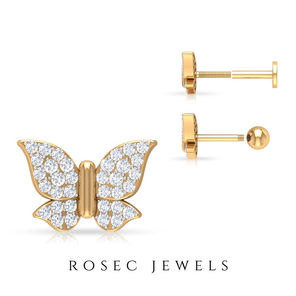 Diamond Butterfly Earrings, Dainty Stud, Helix Tiny Studs, Tragus Cute Stud Earrings