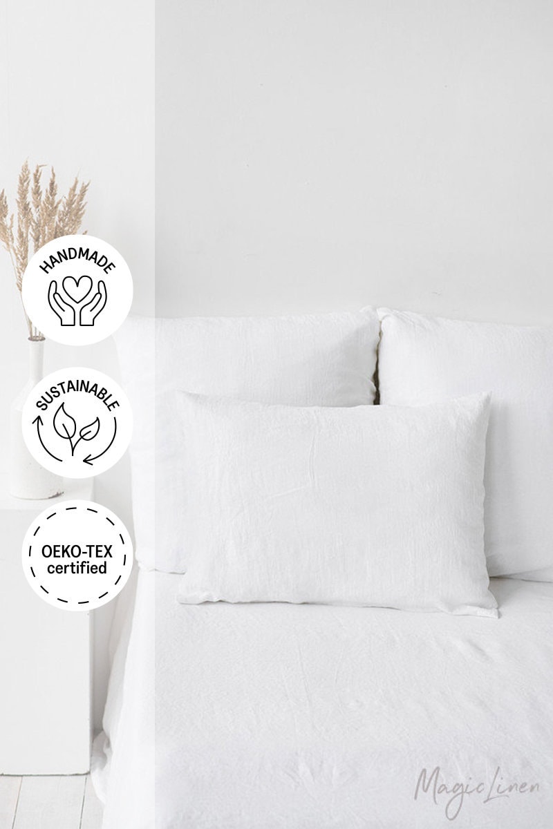 Linen Pillow Case in White. Standard, Queen, King, Custom Size Cover