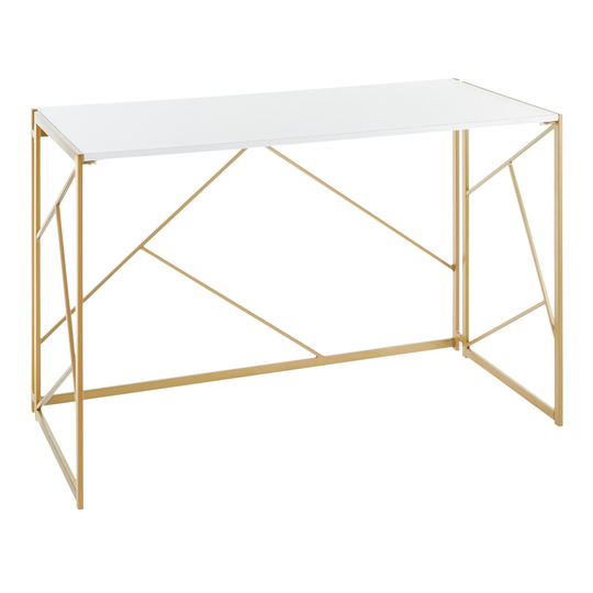 Gold Metal and White Wood Isla Desk: Metallic/White/Gold by World Market