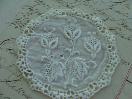 One Beautiful French Vintage Cotton Lace Embroidered Lace Appliqué