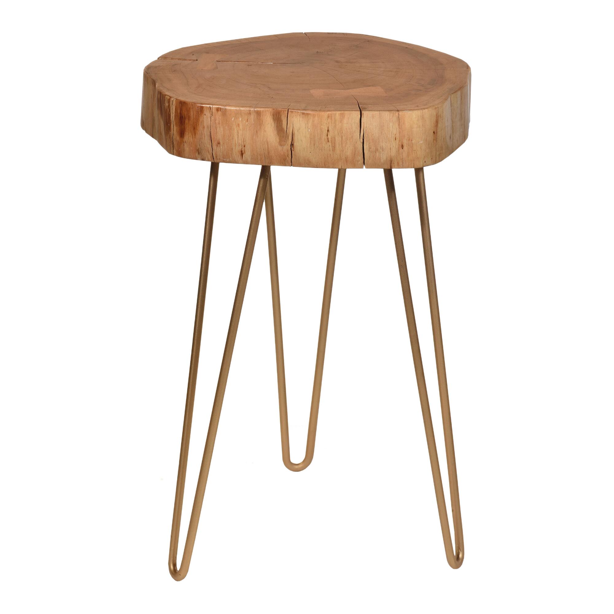 Live Edge Acacia Wood and Gold Iron Madison Accent Table by World Market