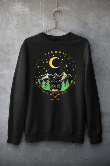 starry Night Sky | Celestial Heavy Blend Crewneck Sweatshirt/Hoodie Adventure Nature Illustration Camping Hiking Forest Moon