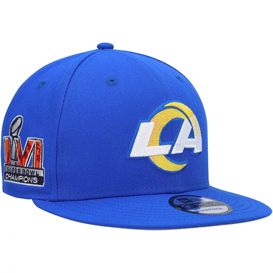 Men's New Era Royal Los Angeles Rams Logo Super Bowl LVI Champions Side Patch 9FIFTY Snapback Hat, Blue