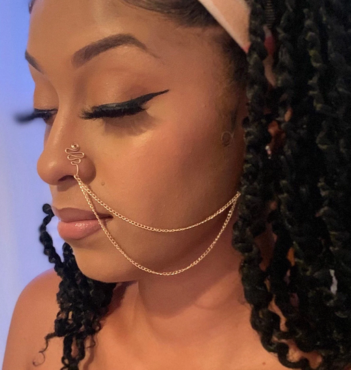 Double Nose Chain & Cuff Set | No Piercing To Ear Dangle Ring Fake