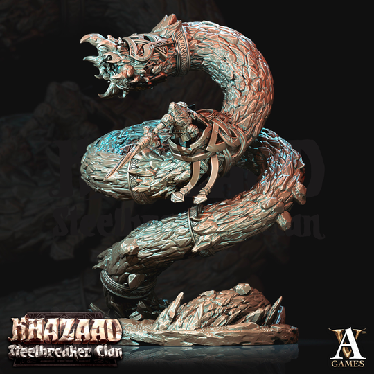 Dwarf Fighter Mounted On Gargantuan Worm | 160mm, Scale 28mm/32mm Resin Miniature Dungeons & Dragons Pathfinder