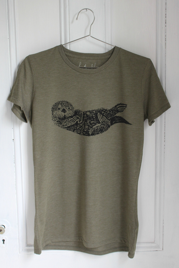 Mens T Shirt - Organic Otter Tee Tri-Blend Hand Screen Print Men's T-Shirts Graphic T-Shirt Green Slow Fashion Eco