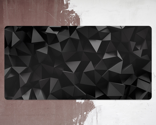 Abstraction Triangles Desk Pad, Black Protector, Gray Blotter, Abstract Keyboard Mat, Cover, Accessories