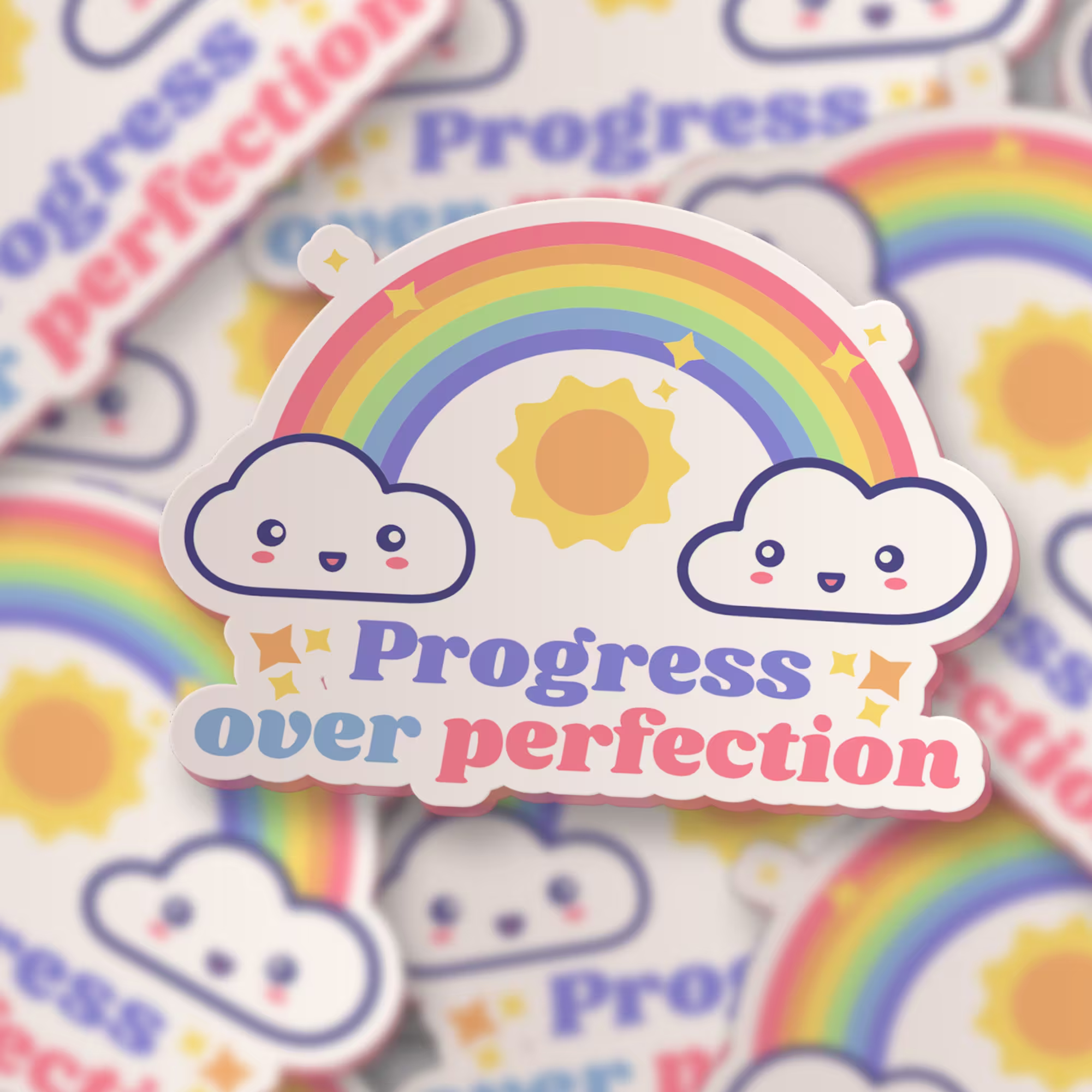 Progress Over Perfection Sticker | Rainbow Progresss Waterproof Laptop Water Bottle