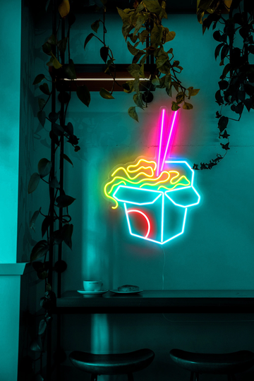 Chinese Take Out Box Led Neon Sign | Food Wall Decor Ramen Noodles - Choose Your Color, Size & Control Brightness