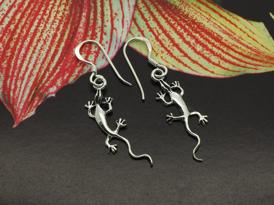 Fishhook, Wire, Drop Earrings, Lizard Gecko Salamander Tiny Small Hook, Silver Dangling, Dangle Dangling Hook Gift For Her