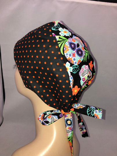 Tie Back Scrub Hat Tropical Sugar Skulls Combo Adjustable Crna Cnor Dr Cap Surgeon Xray