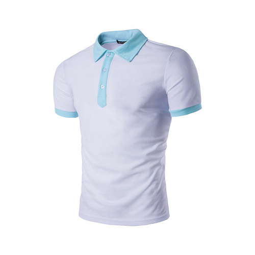 Men's T-Shirt Navy White Yellow Cotton Blended Short-Sleeved Turn Down Collar Pullover Concise For Casual Men's T-Shirt - white, l