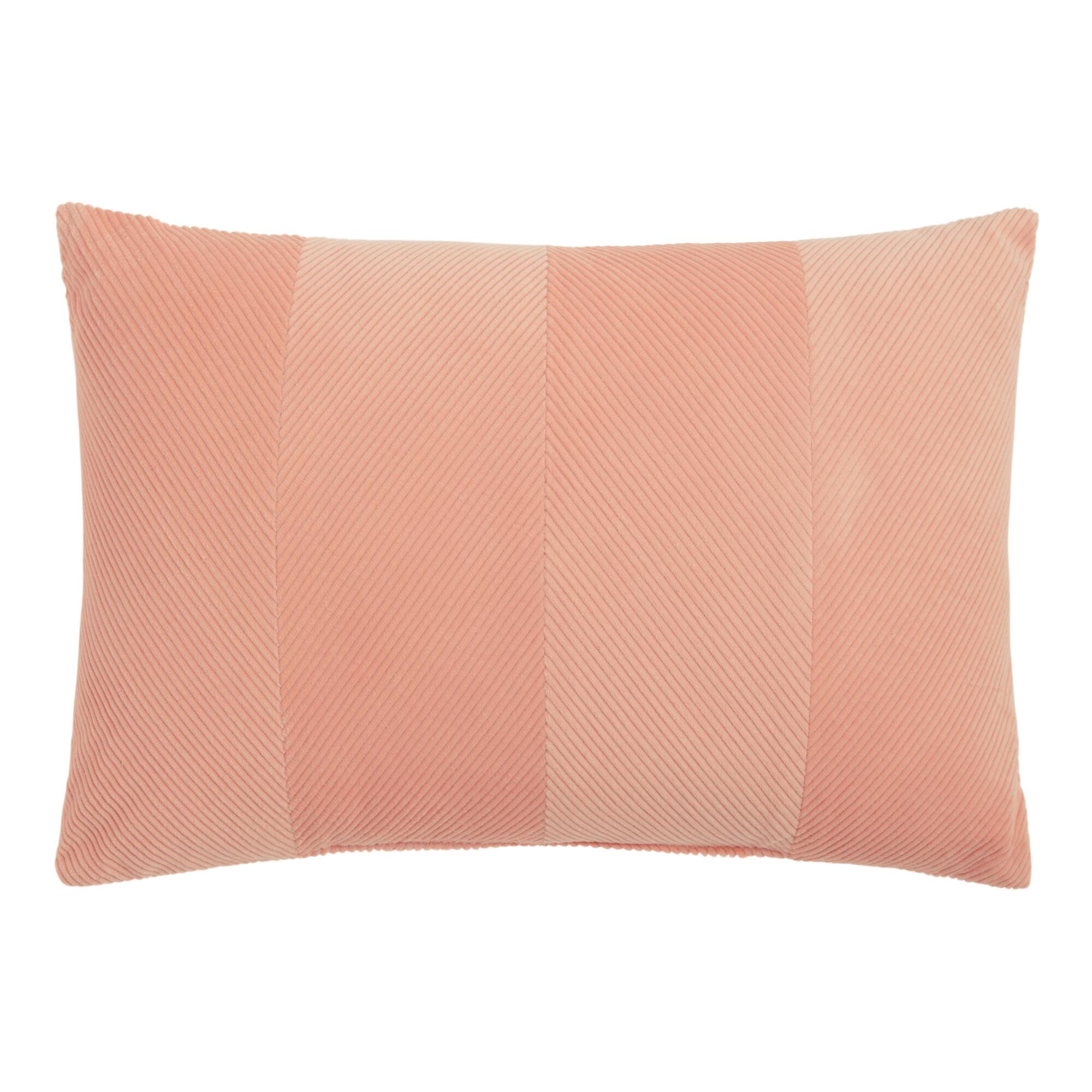 Coral Angled Corduroy Velvet Lumbar Pillow: Pink - Cotton by World Market