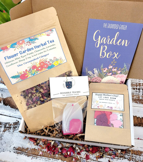 Mothers Day Gift Box || Herbal Tea Organic Blend For Her Botanical Plantable Seed Paper Hearts