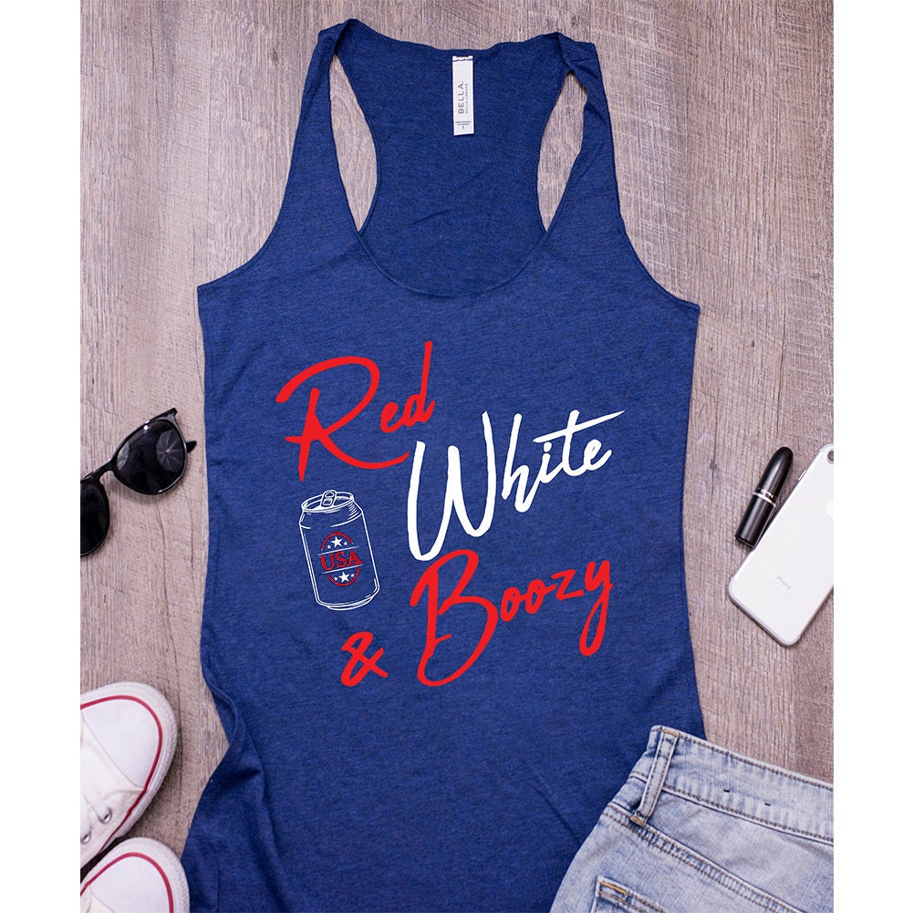 Fourth Of July Drinking Tank Top - Womens Red White & Boozy Womens Patriotic Drinking Tank Top