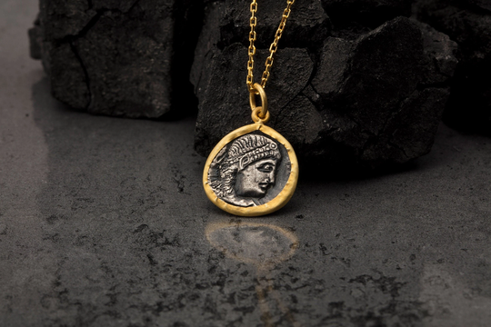 Ancient "Shana" Coin Necklace, Handmade, Coin Silver, Men Jewellery, Ancient, Byzantium, Roman Pendant, Gift Ideas, Gold Plated