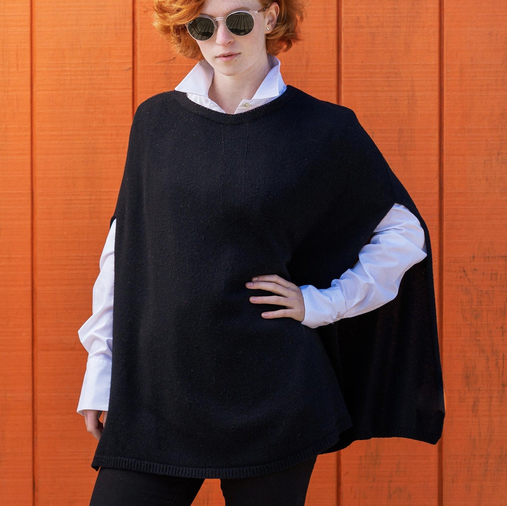 Cashmere-Blend Poncho - "Swing Poncho' Unique Design in Italian Cashmere Blend