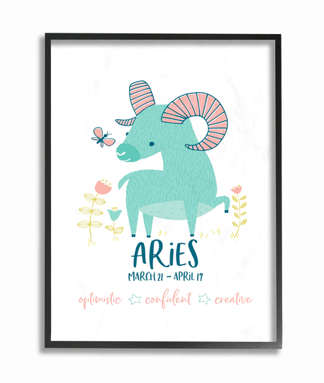 Stupell Industries Fun Modern Zodiac Aries Ram Heather Rosas Framed 14-in H x 11-in W Wood Print | BRP-2276-FR-11X14