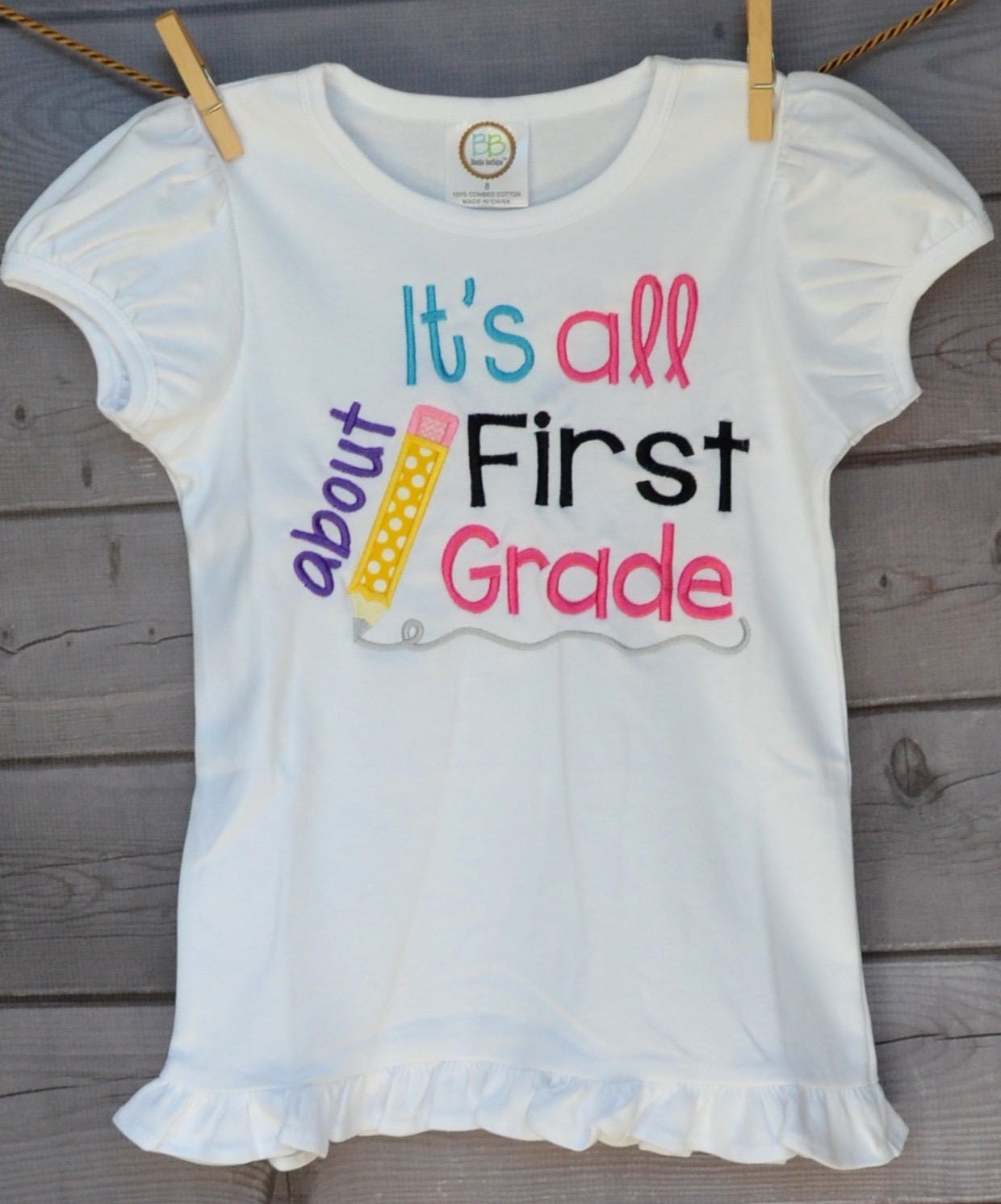 Personalized It's All About First Grade Applique Shirt Or Bodysuit Girl Boy