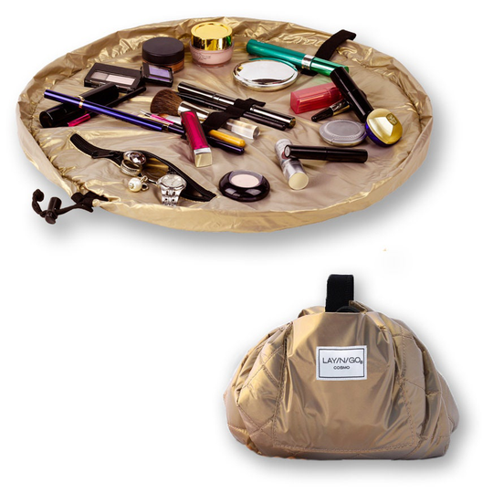 Lay-N-Go Cosmo | 20" Gold Cosmetic Bag, Travel Organizer, Makeup Pouch