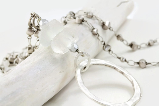 African Sea Glass Lanyard-Silver Lanyard-Eyeglass Chain-Silver Eyeglass Loop-Eyeglass Necklace-Silver Glasses Lanyard-Glasses Chain-Eyeglass