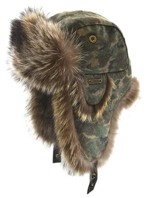 Crown Cap Raccoon Aviator Hat with Melton Wool Blend Camouflage