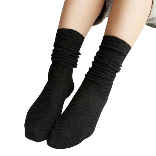 Fashion Girl Women Soft Knitting Socks Casual Cotton Blend Middle Tube Stockings - black