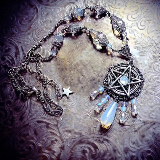Opal Crystal New Gothic Mysterious Lines Five Star Head Chain Sorcerer Pagan Magic Opal Sorcery Necklace Gifts 1Pc
