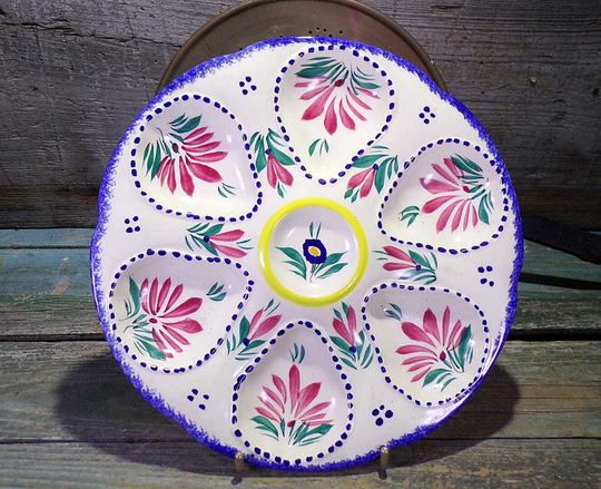 Hb Quimper Pottery French Vintage Handpainted Oyster Plate S703