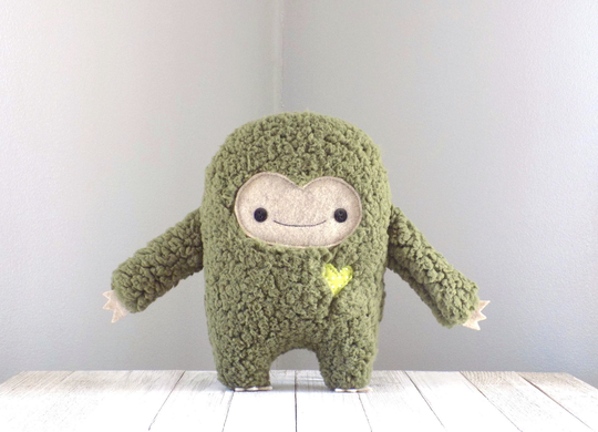 Monster Stuffed Animal in Green & Beige, Cute Monster Animal, Plush Toy, Kawaii Monster, Pillow, Big Foot, Yeti