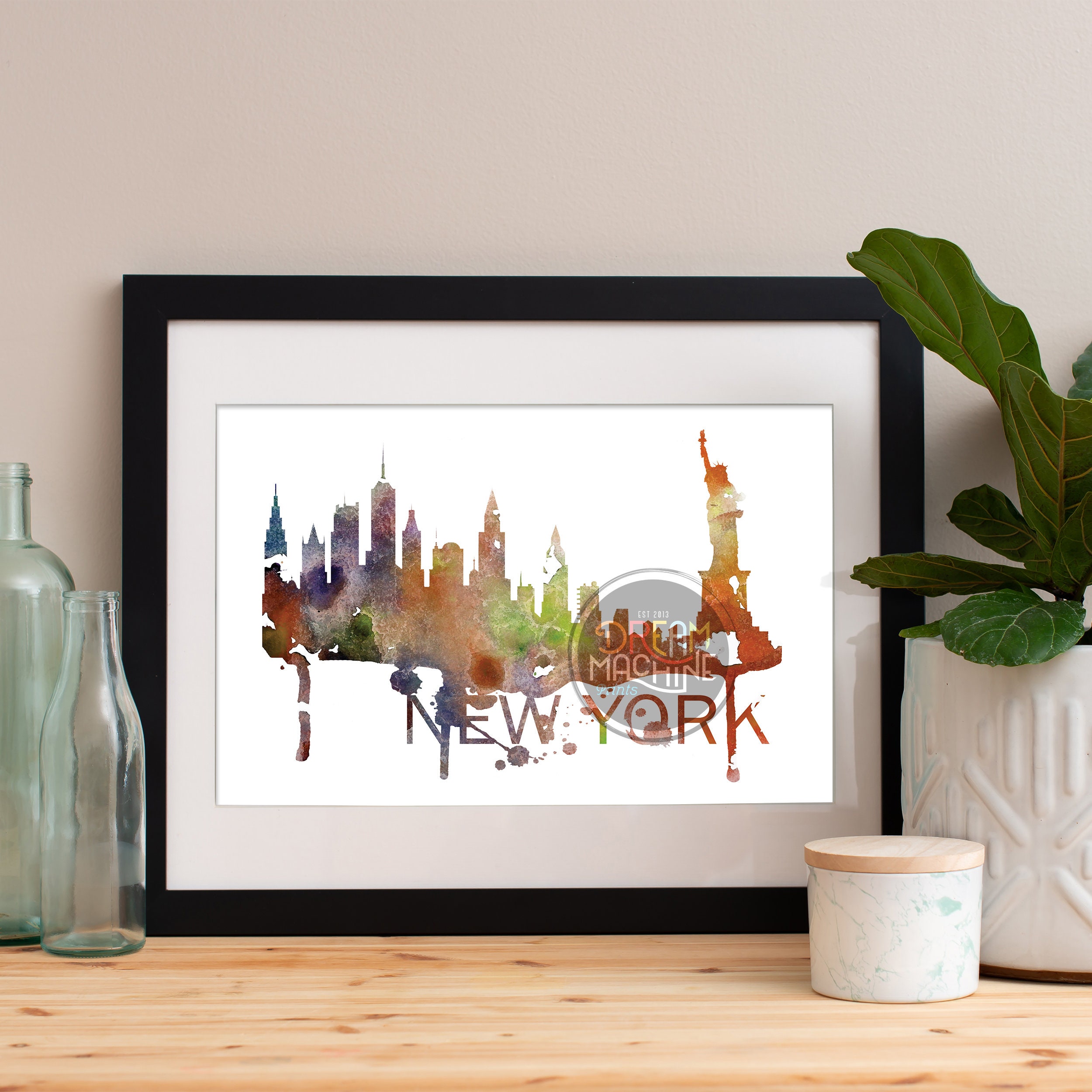 New York City Watercolor Skyline, Art, Poster, Print, Art