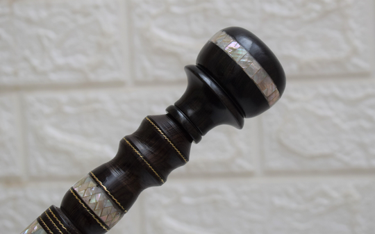 Egyptian Handmade 39" Walking Cane, %100 Natural Mother Of Pearl Inlaid 99 cm Stick, Ebony Wood Round Handle
